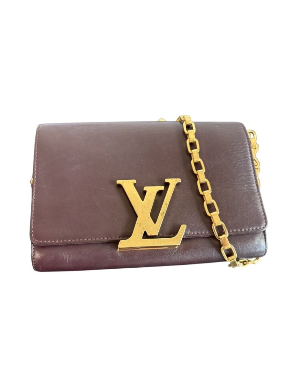 Louis Vuitton Quetsche Box Calfskin Leather Chain Louise GM Clutch Bag in Eggpla - Picture 9 of 13